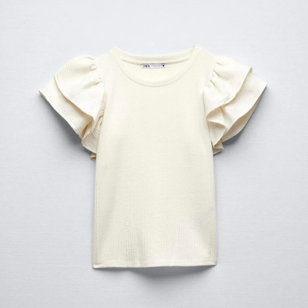 Zara Cream Ruffle Sleeve Top